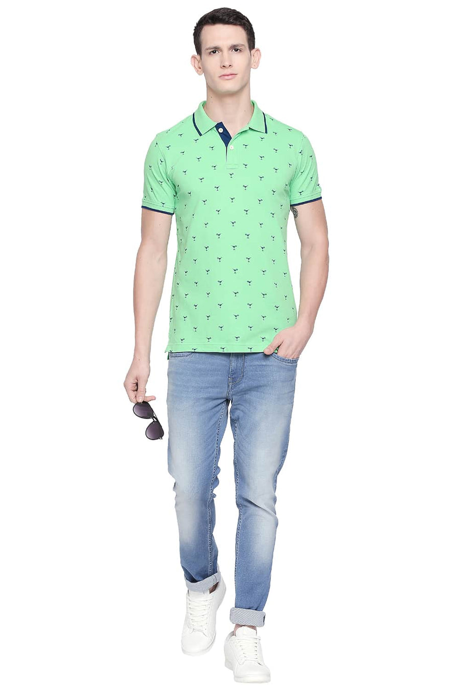 BASICS MUSCLE FIT SPRING BOUQUET PRINTED POLO T SHIRT