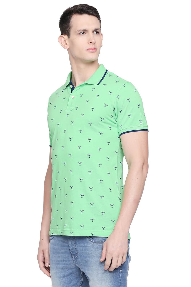 BASICS MUSCLE FIT PRINTED POLO T SHIRT