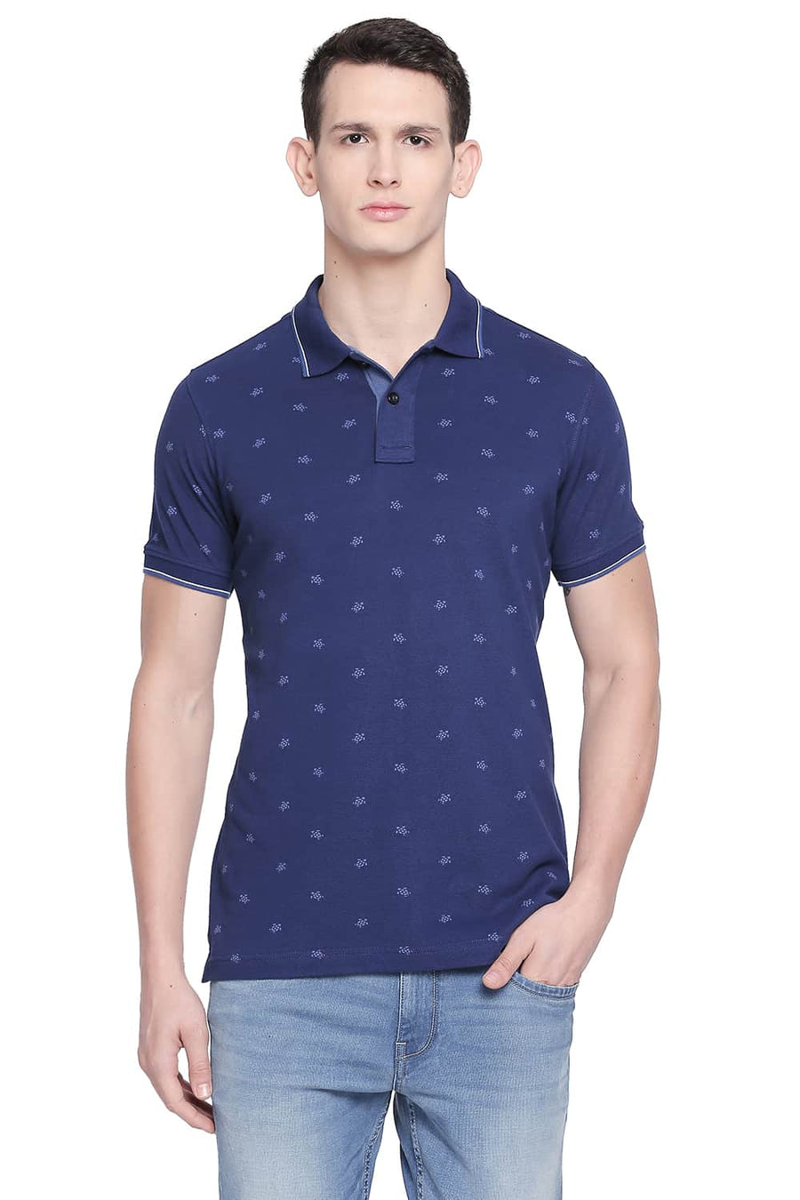 BASICS MUSCLE FIT MEDIEIVAL BLUE POLO T SHIRT