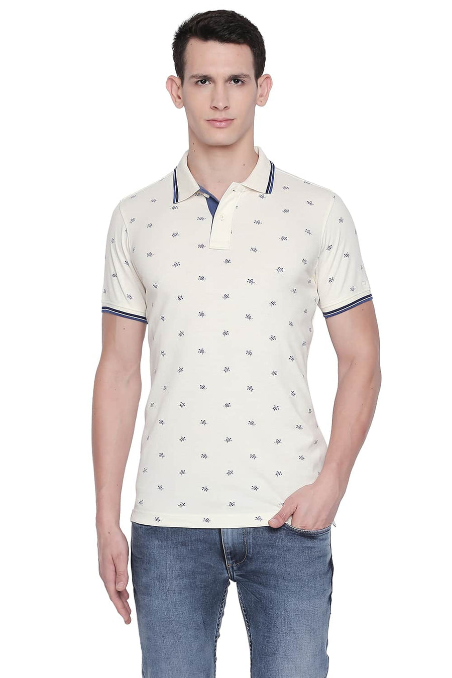BASICS MUSCLE FIT CANNOLI CREAM POLO T SHIRT