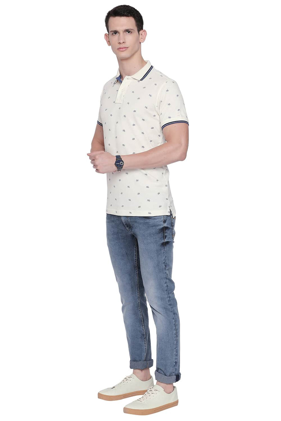 BASICS MUSCLE FIT CANNOLI CREAM POLO T SHIRT