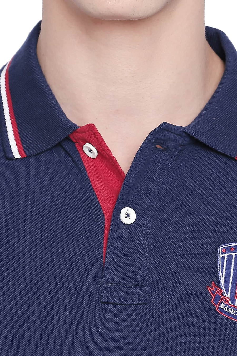 BASICS MUSCLE FIT ESTATE BLUE POLO T SHIRT