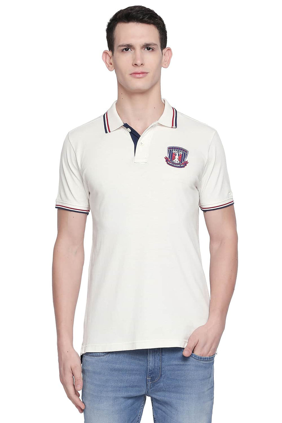 BASICS MUSCLE FIT CANNOLI CREAM POLO T SHIRT