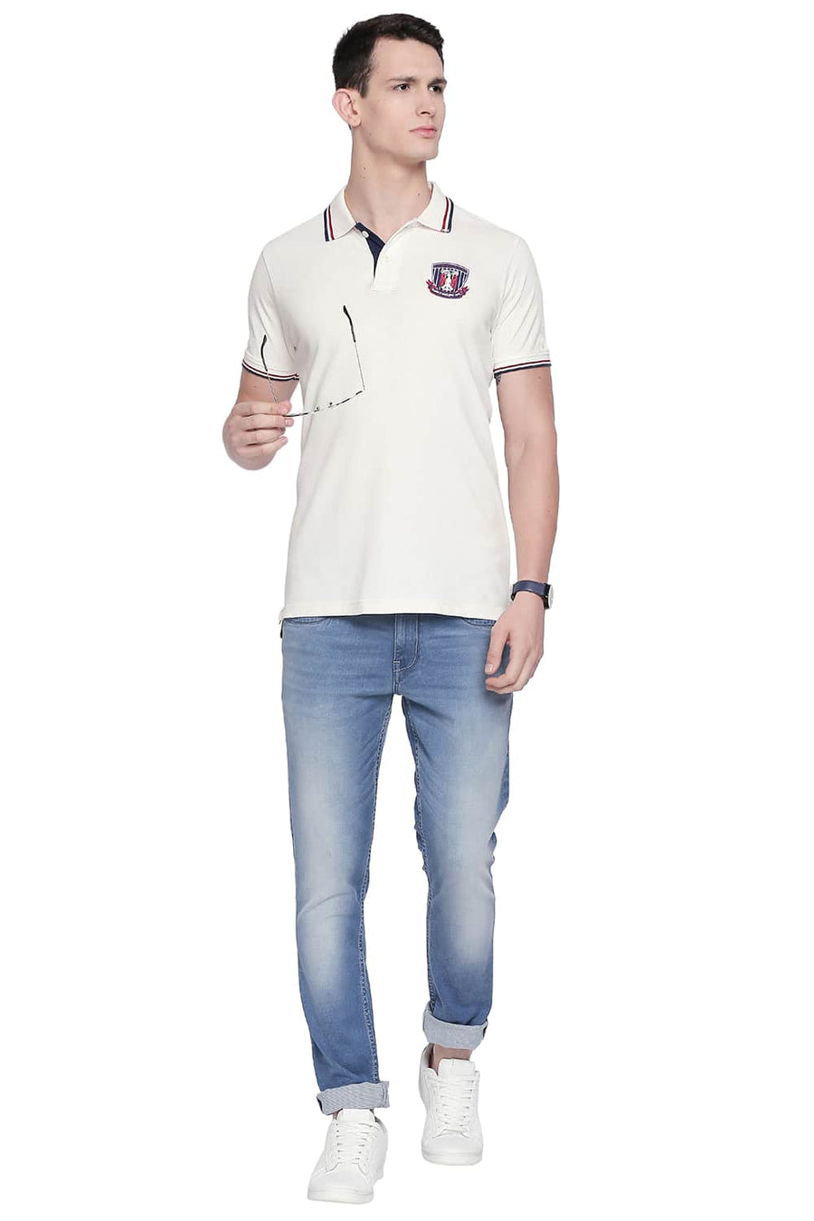 BASICS MUSCLE FIT CANNOLI CREAM POLO T SHIRT