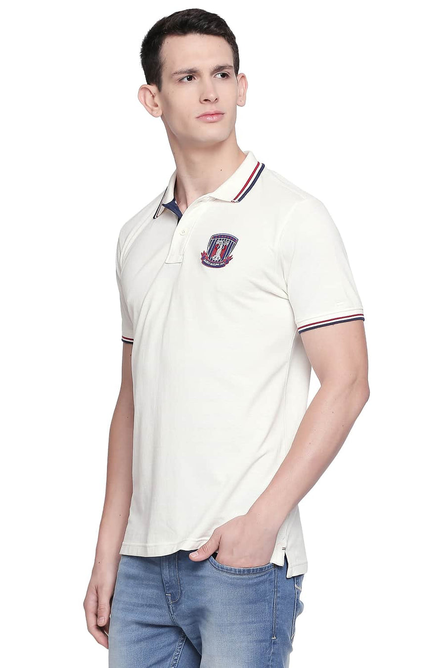 BASICS MUSCLE FIT CANNOLI CREAM POLO T SHIRT