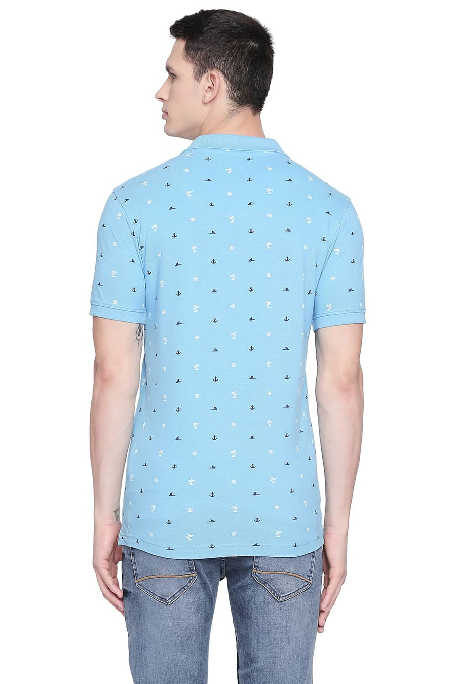 BASICS MUSCLE FIT BONNIE BLUE PRINTED POLO T SHIRT