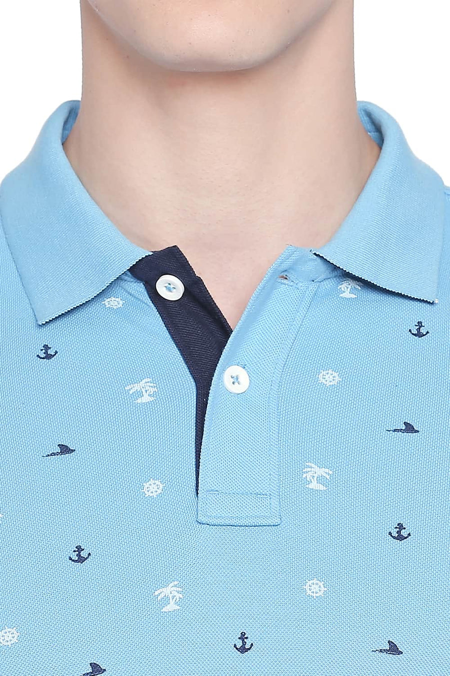 BASICS MUSCLE FIT BONNIE BLUE PRINTED POLO T SHIRT