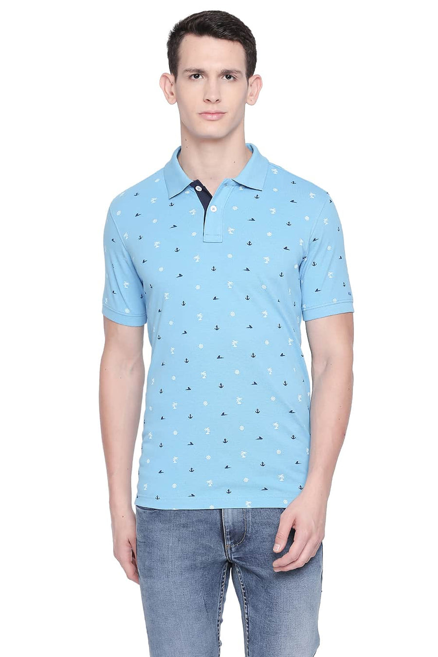 BASICS MUSCLE FIT BONNIE BLUE PRINTED POLO T SHIRT