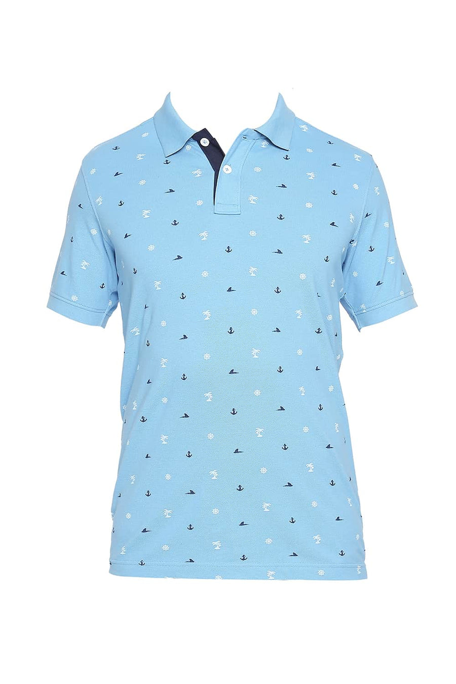 BASICS MUSCLE FIT BONNIE BLUE PRINTED POLO T SHIRT