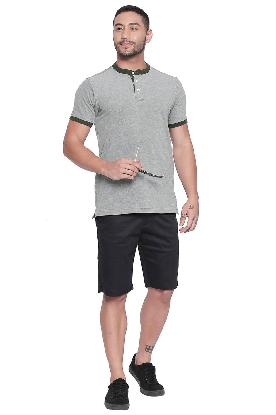 BASICS MUSCLE FIT ROSIN MANDARIN POLO T SHIRT