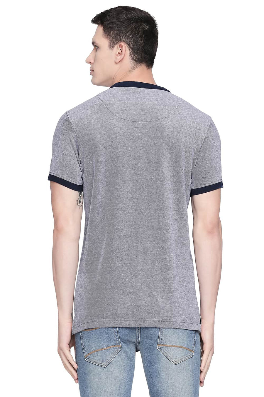 BASICS MUSCLE FIT DRESS BLUE MANDARIN POLO T SHIRT