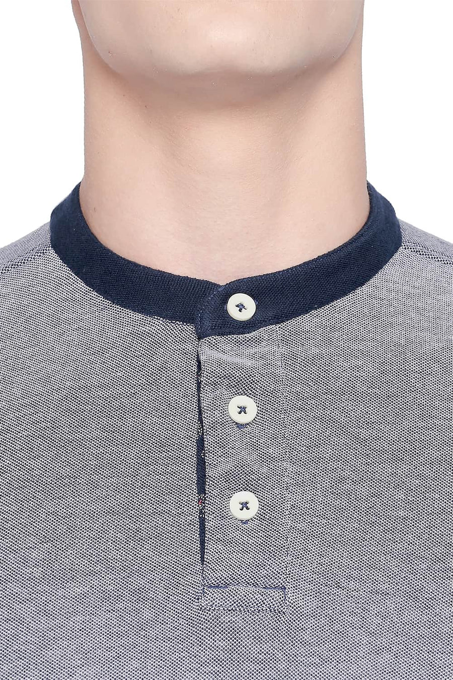 BASICS MUSCLE FIT DRESS BLUE MANDARIN POLO T SHIRT