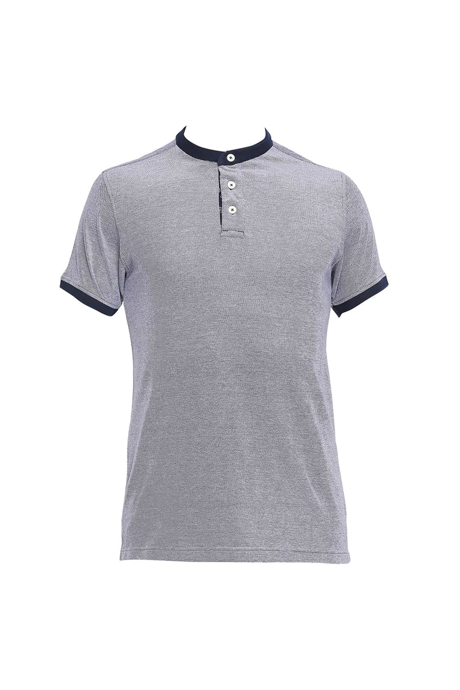 BASICS MUSCLE FIT DRESS BLUE MANDARIN POLO T SHIRT