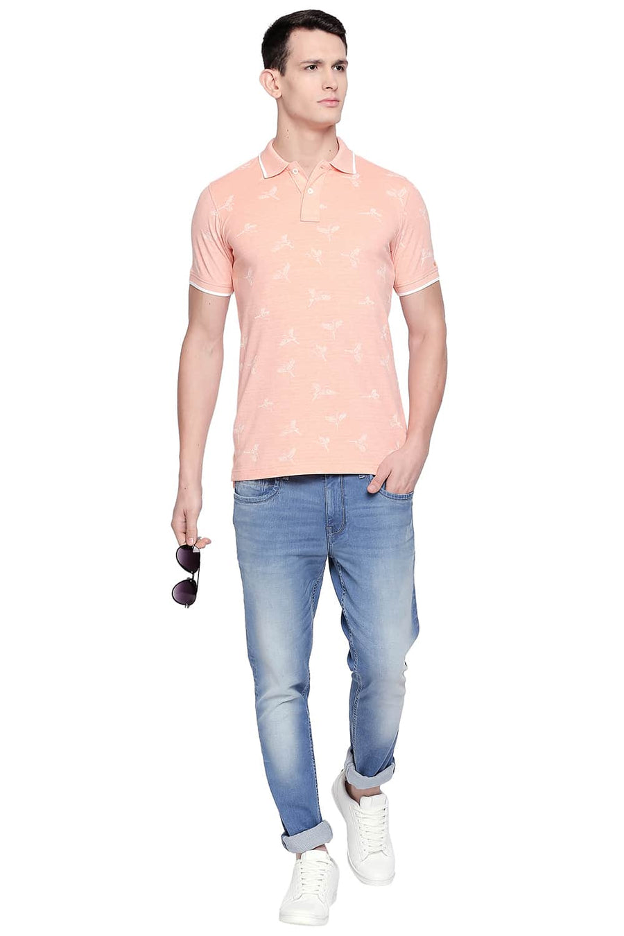 BASICS MUSCLE FIT AUTUMN SUNSET PRINTED POLO T SHIRT