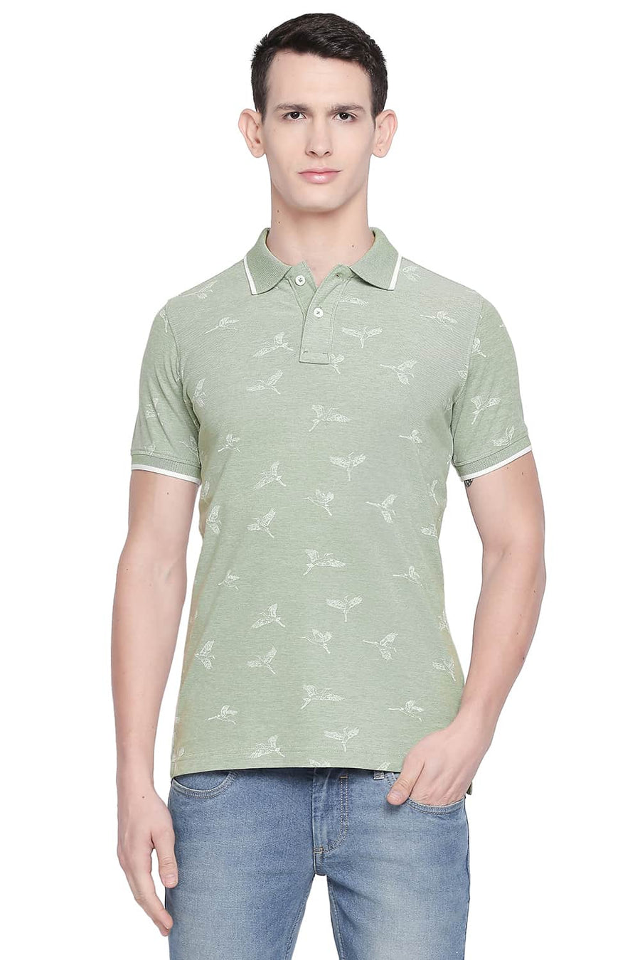 BASICS MUSCLE FIT GRASSHOPPER PRINTED POLO T SHIRT