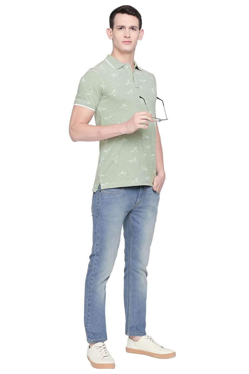 BASICS MUSCLE FIT PRINTED POLO T SHIRT