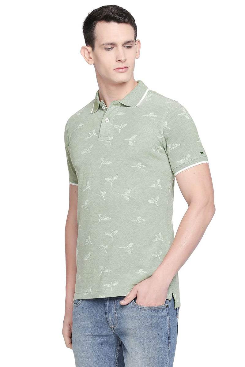 BASICS MUSCLE FIT PRINTED POLO T SHIRT