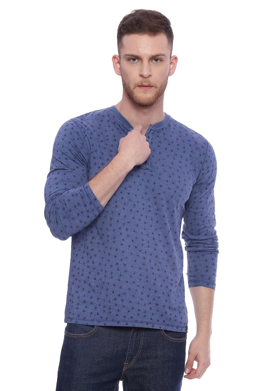 BASICS MUSCLE FIT VINTAGE BLUE CREW NECK T SHIRT