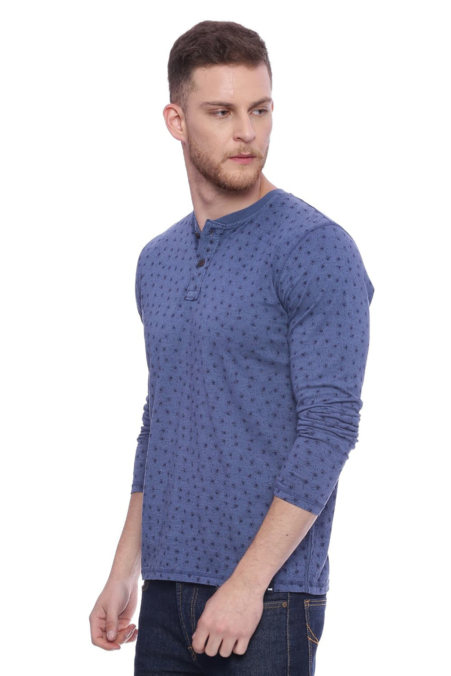 BASICS MUSCLE FIT VINTAGE BLUE CREW NECK T SHIRT
