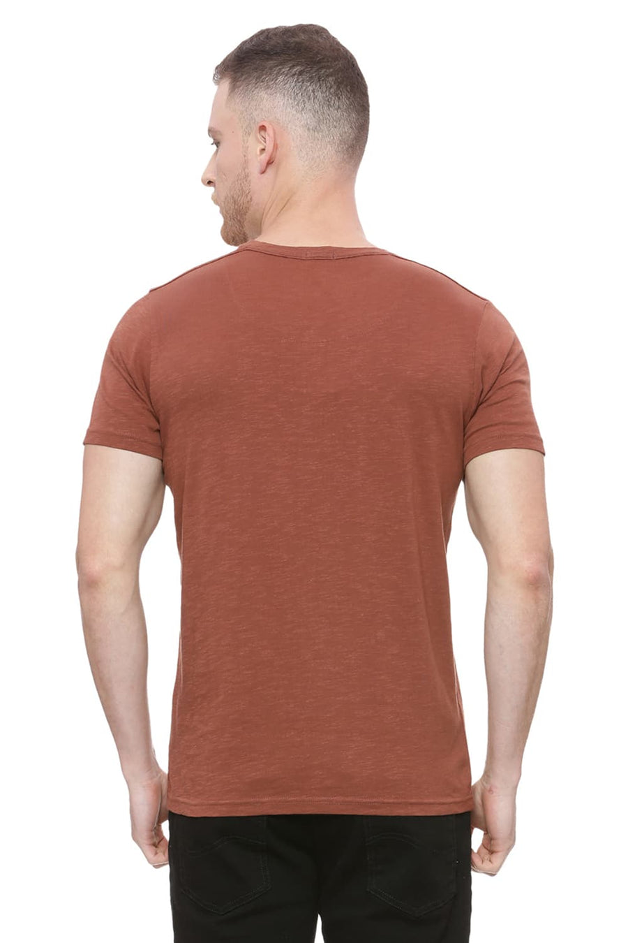 BASICS MUSCLE FIT ROOT BEER BROWN CREW NECK T SHIRT