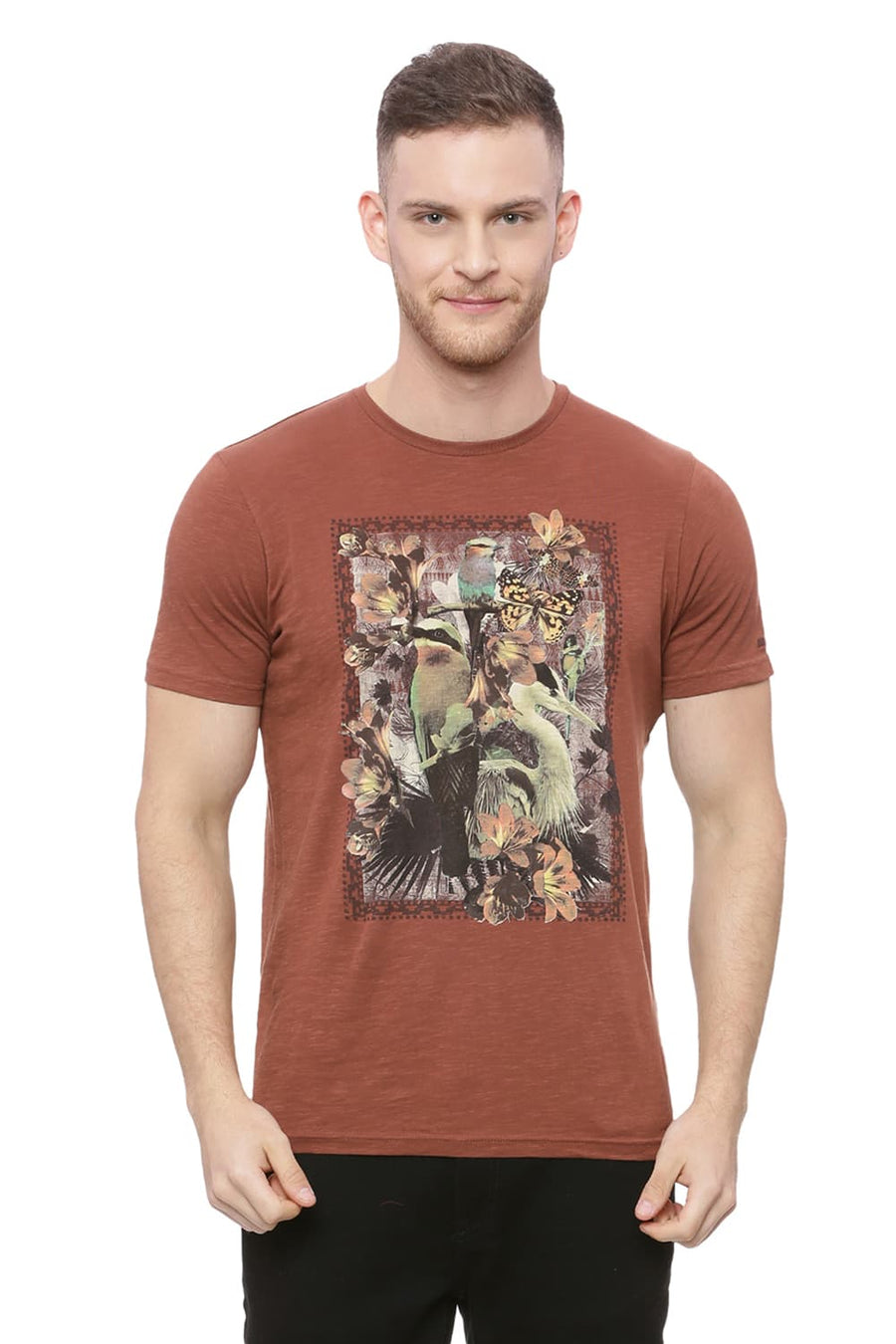 BASICS MUSCLE FIT ROOT BEER BROWN CREW NECK T SHIRT