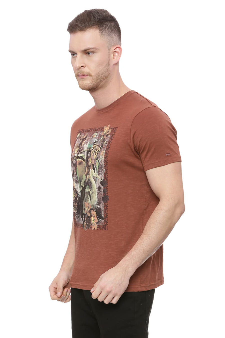 BASICS MUSCLE FIT ROOT BEER BROWN CREW NECK T SHIRT