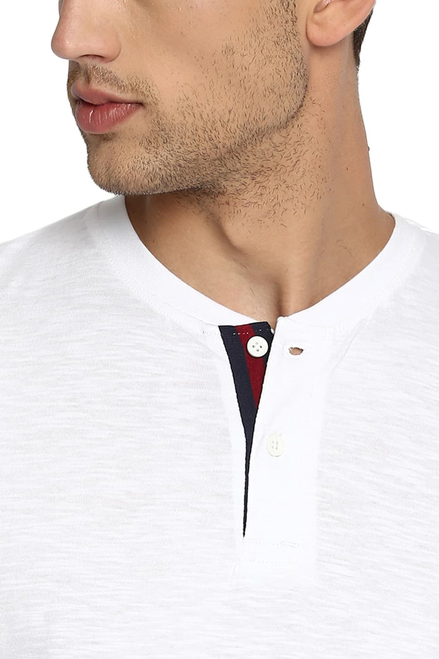 BASICS MUSCLE FIT BRIGHT WHITE HENLEY T SHIRT