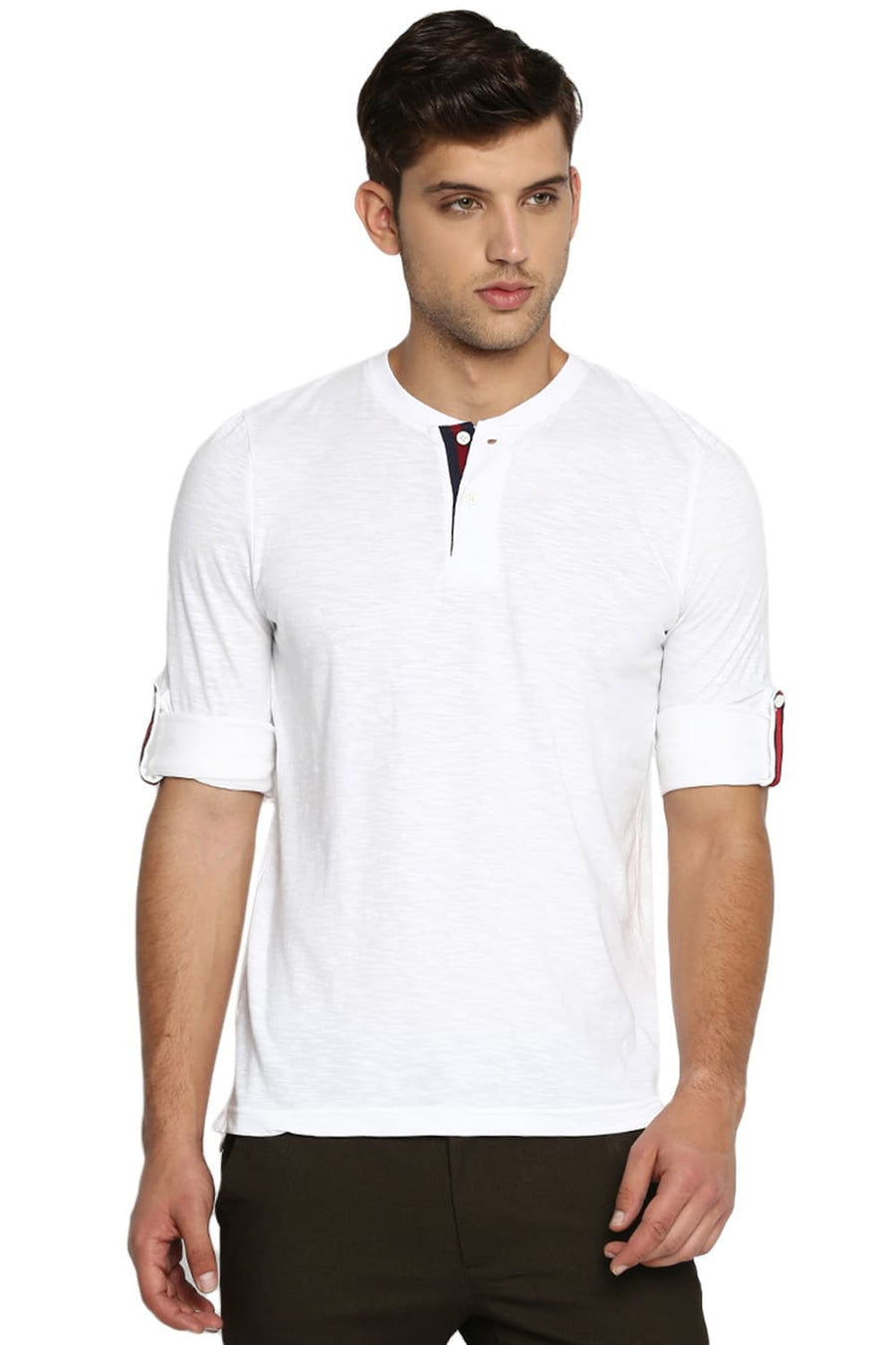 BASICS MUSCLE FIT BRIGHT WHITE HENLEY T SHIRT