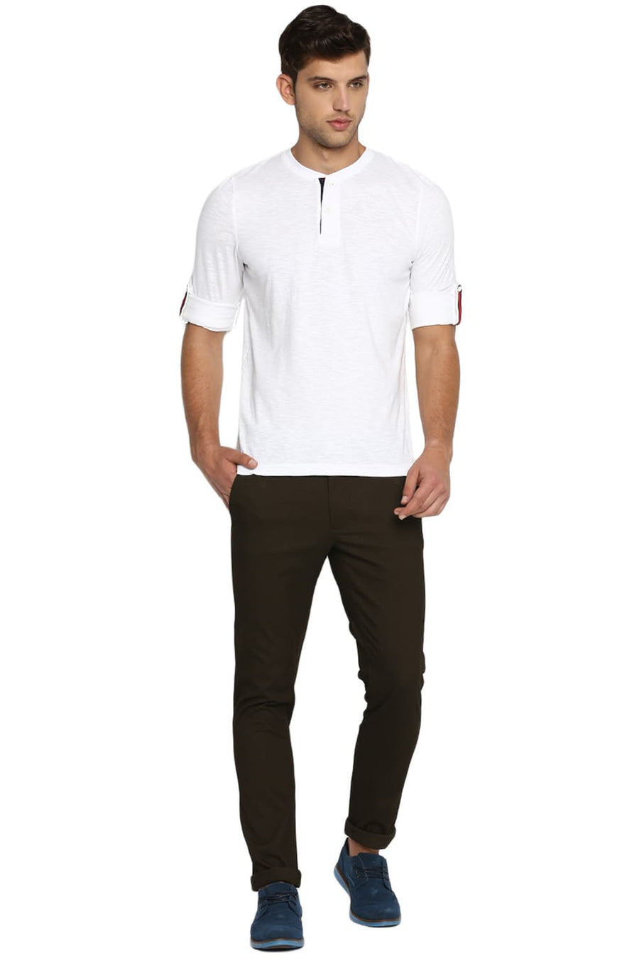 BASICS MUSCLE FIT BRIGHT WHITE HENLEY T SHIRT