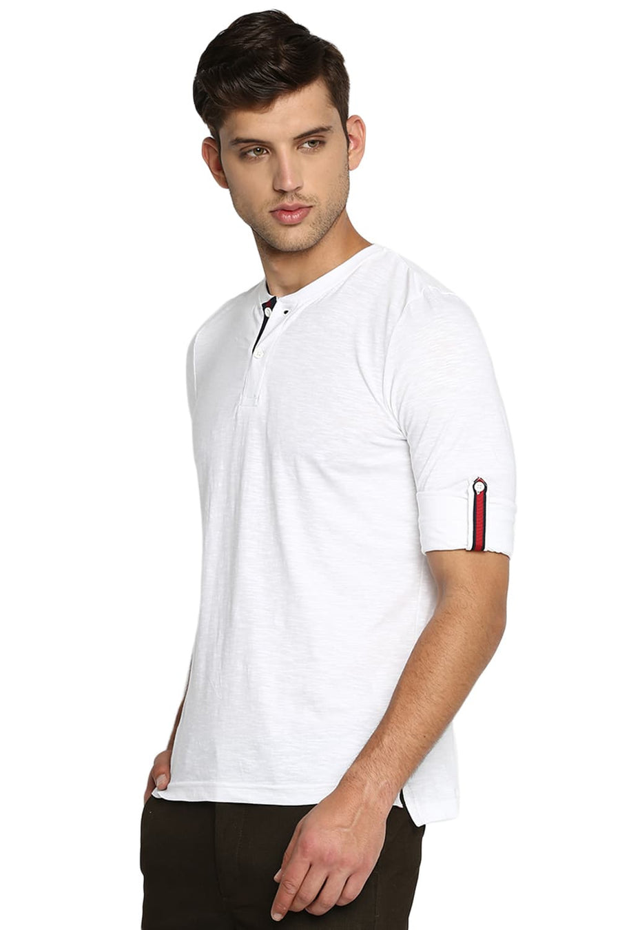 BASICS MUSCLE FIT BRIGHT WHITE HENLEY T SHIRT