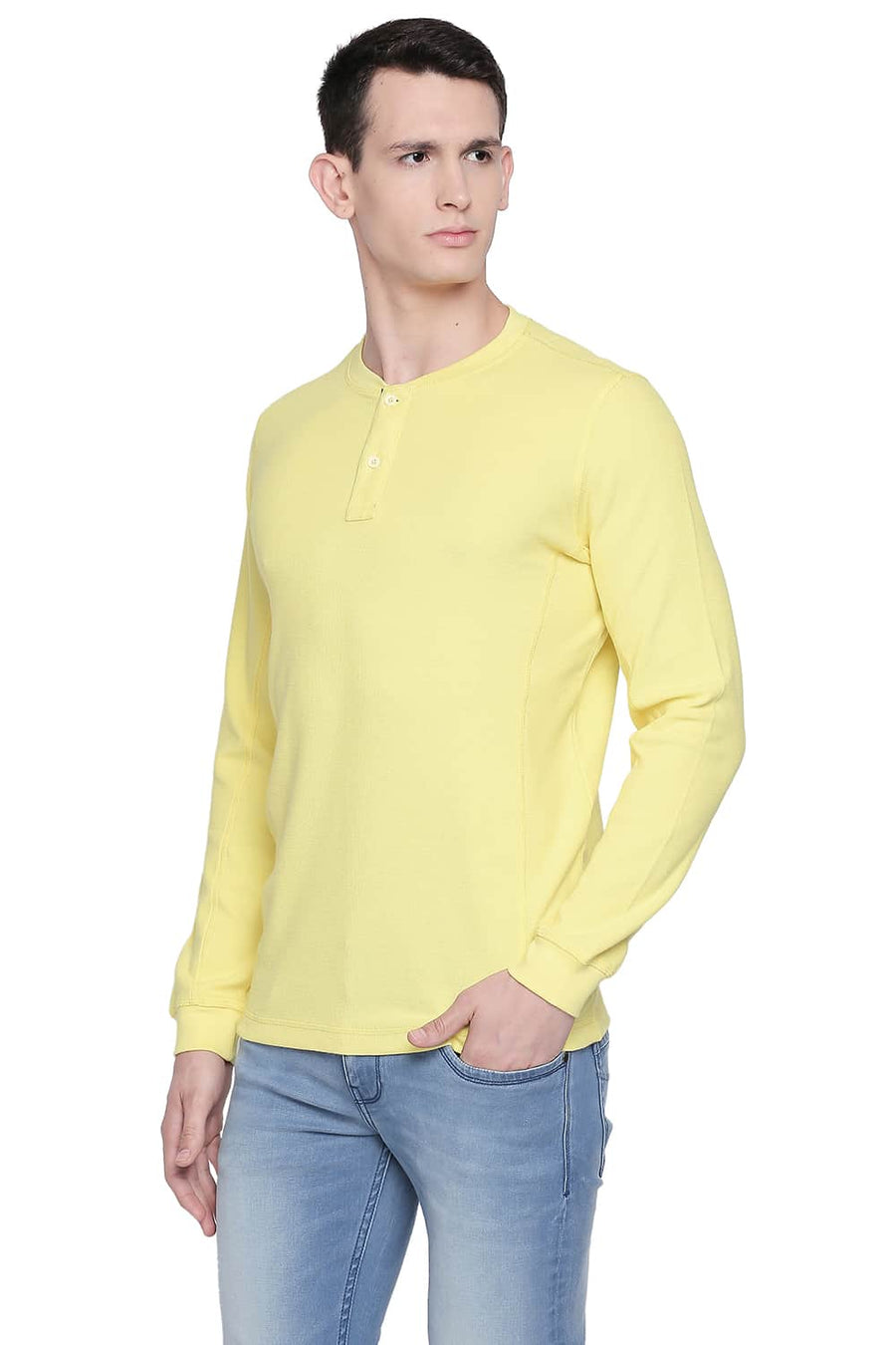 BASICS MUSCLE FIT LEMON DROP HENLEY T SHIRT
