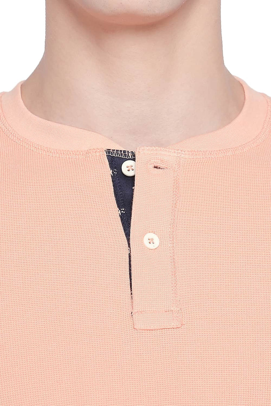 BASICS MUSCLE FIT APRICOT WASH HENLEY T SHIRT