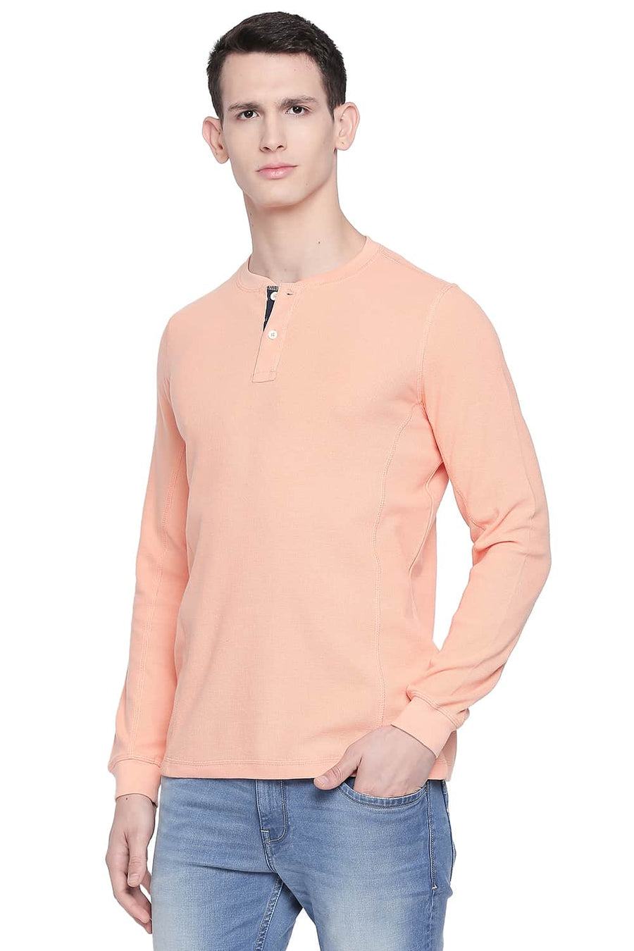 BASICS MUSCLE FIT APRICOT WASH HENLEY T SHIRT