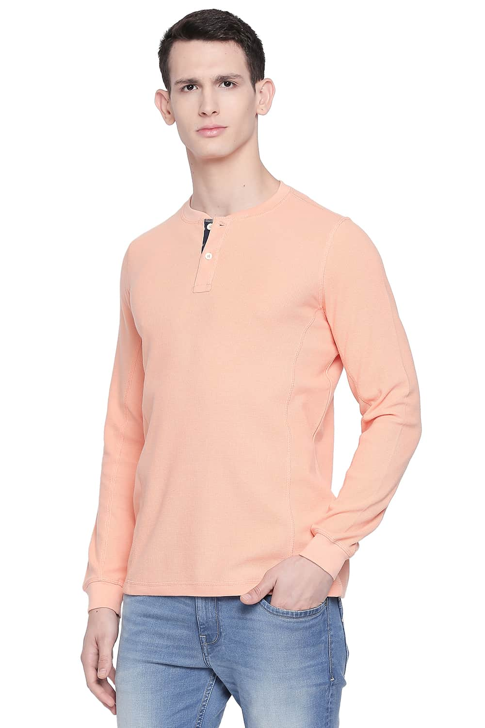 BASICS MUSCLE FIT HENLEY T SHIRT