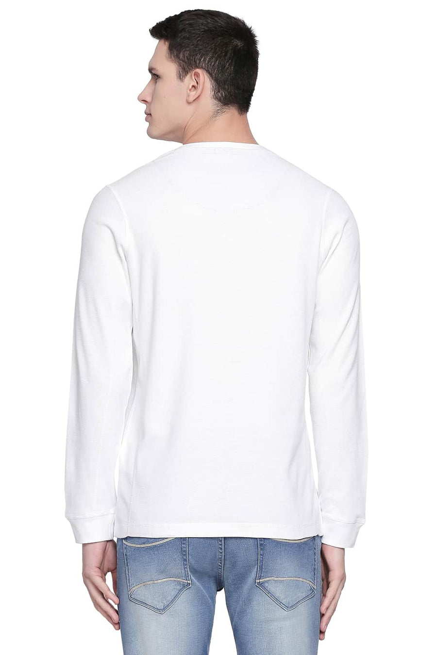 BASICS MUSCLE FIT BRIGHT WHITE HENLEY T SHIRT
