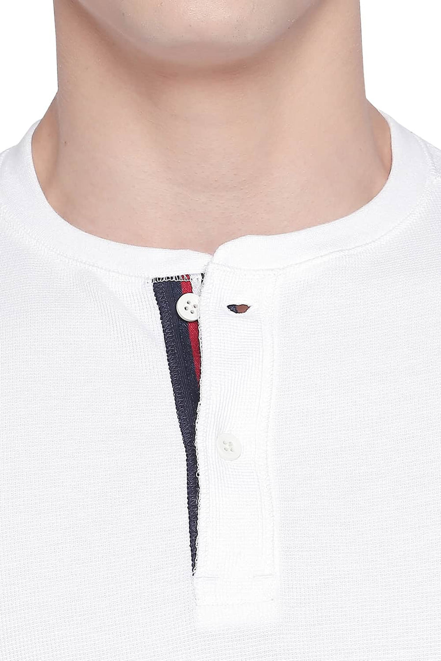 BASICS MUSCLE FIT BRIGHT WHITE HENLEY T SHIRT