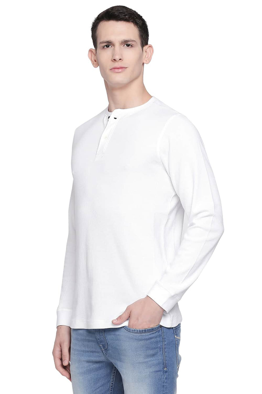 BASICS MUSCLE FIT BRIGHT WHITE HENLEY T SHIRT