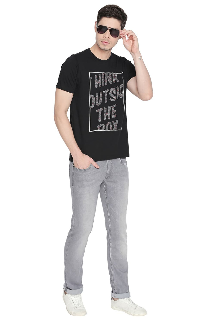 BASICS MUSCLE FIT JET BLACK CREW NECK T SHIRT