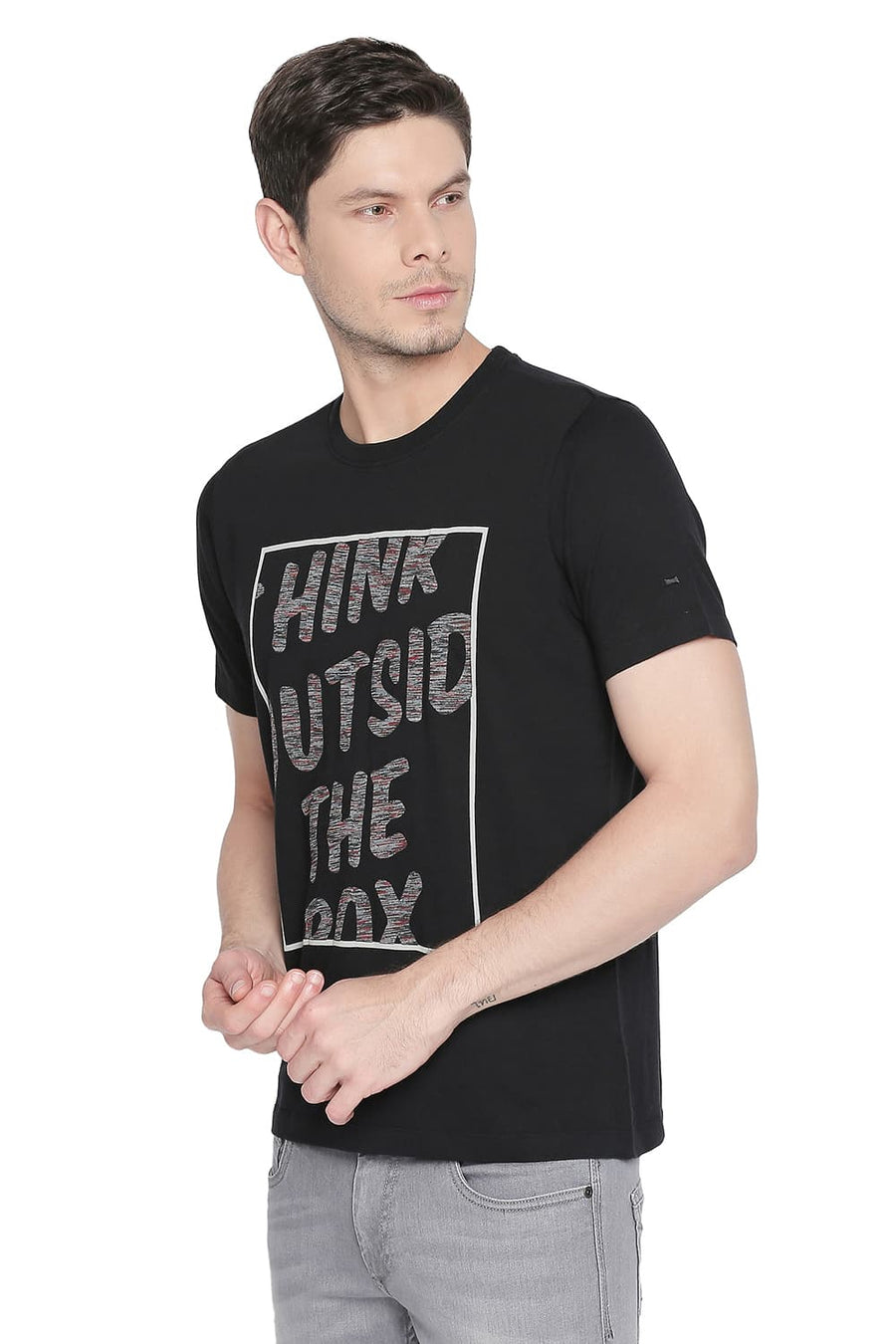 BASICS MUSCLE FIT JET BLACK CREW NECK T SHIRT