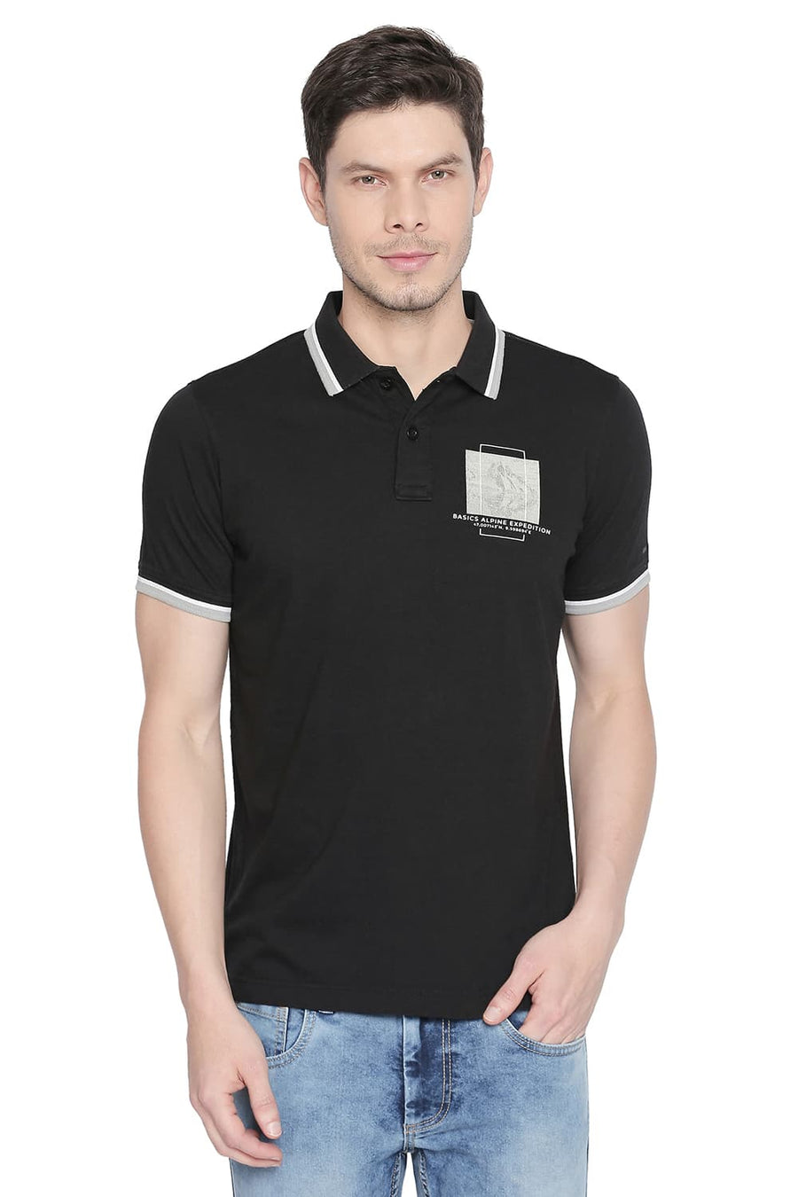 BASICS MUSCLE FIT BLACK ONYX POLO T SHIRT