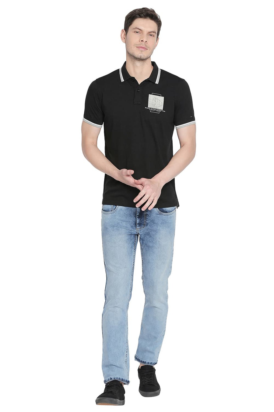 BASICS MUSCLE FIT BLACK ONYX POLO T SHIRT