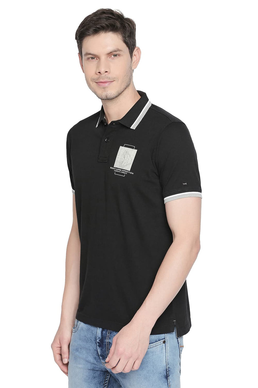 BASICS MUSCLE FIT BLACK ONYX POLO T SHIRT