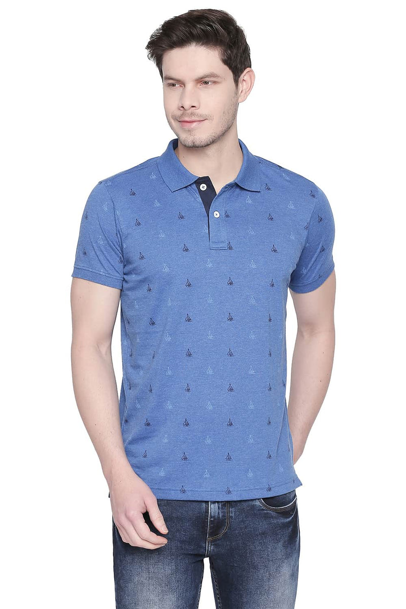 BASICS MUSCLE FIT PRINTED POLO T SHIRT