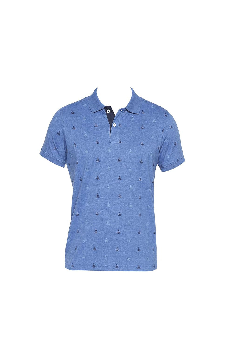 BASICS MUSCLE FIT BALEINE BLUE PRINTED POLO T SHIRT