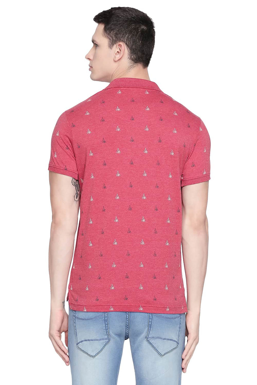 BASICS MUSCLE FIT SCOOTER HEATHER PRINTED POLO T SHIRT
