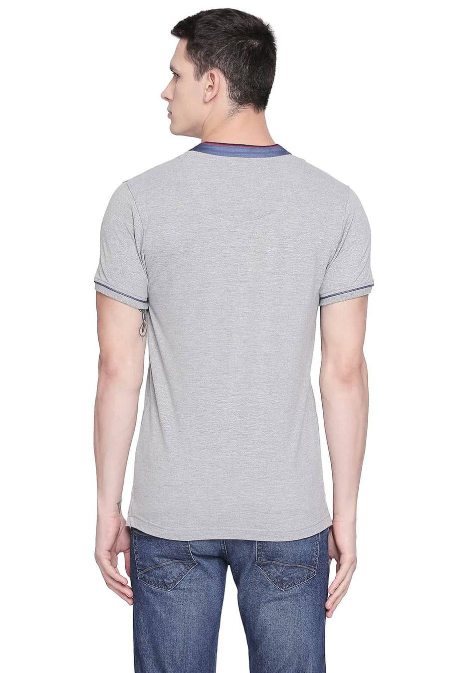 BASICS MUSCLE FIT HEATHER GREY MANDARIN POLO T SHIRT