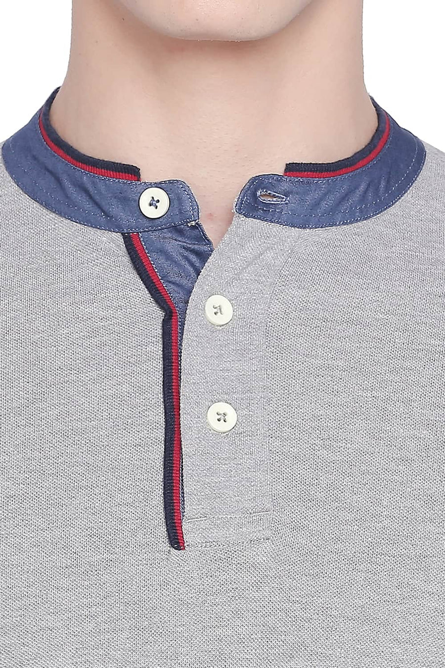 BASICS MUSCLE FIT HEATHER GREY MANDARIN POLO T SHIRT