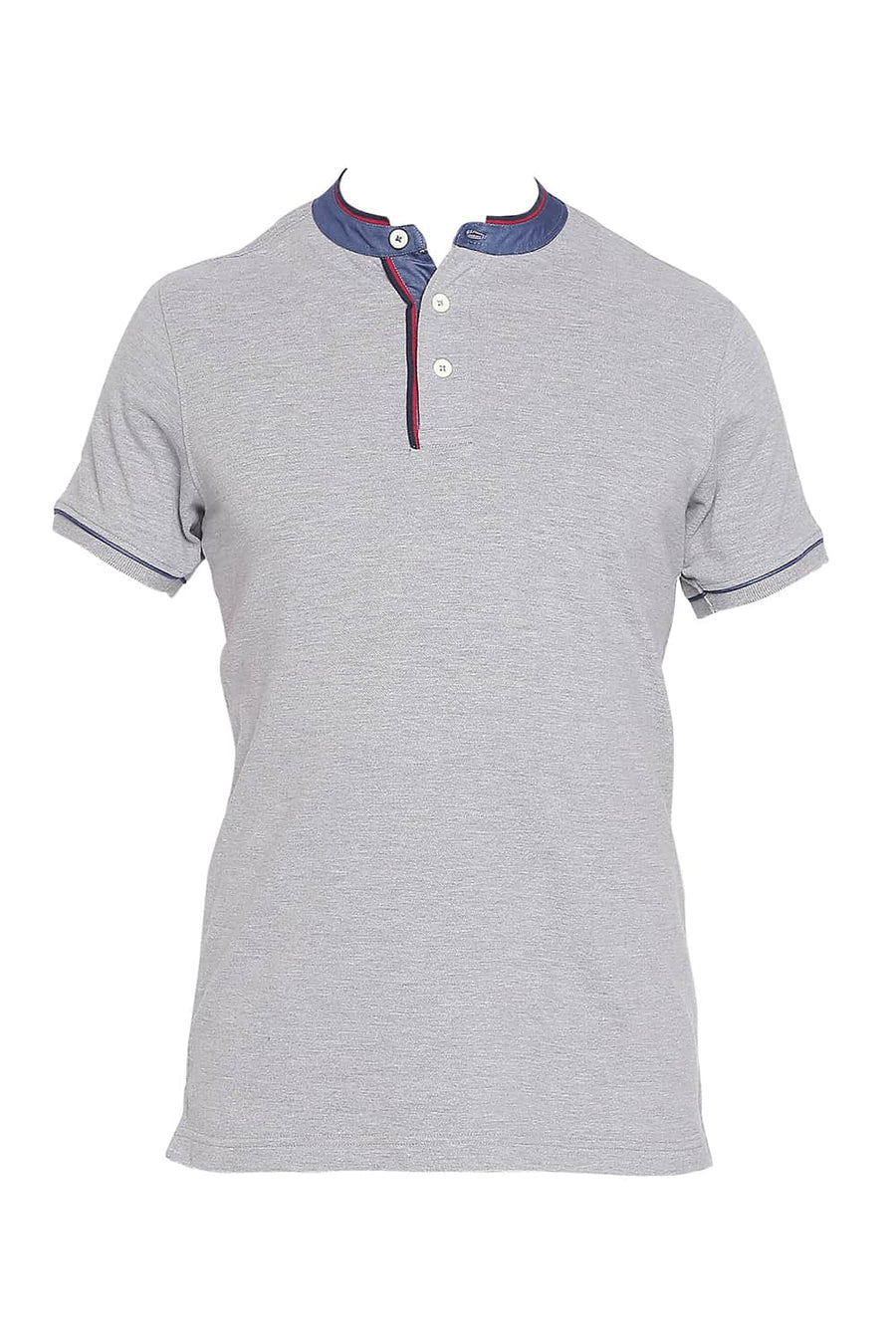BASICS MUSCLE FIT HEATHER GREY MANDARIN POLO T SHIRT