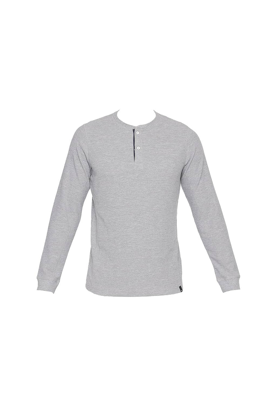 BASICS MUSCLE FIT HEATHER GREY HENLEY T SHIRT