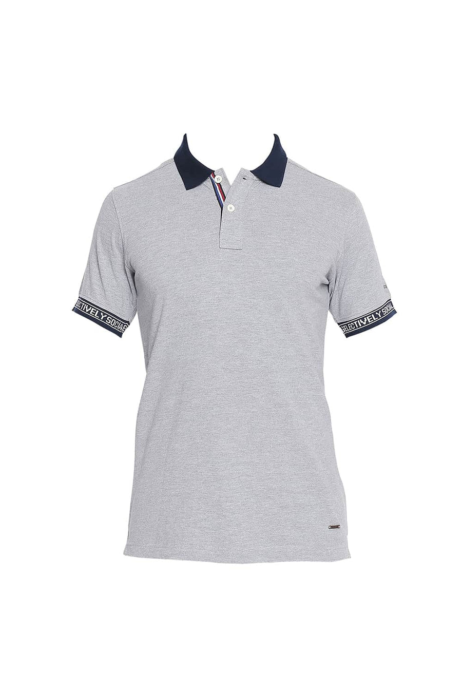 BASICS MUSCLE FIT HEATHER GREY POLO T SHIRT